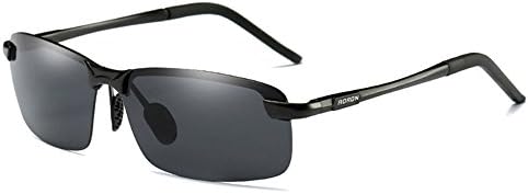 Kaimao Men's Polarized Sunglasses, Unbreakable Sports Sunglasses - Metal Frame Al-Mg Glasses with Case and Cloth - Black and Gray