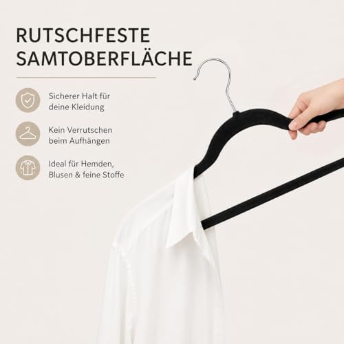 HOUSE DAY Velvet Hangers, Pack of 40, Non-Slip Slim Hangers as Hangers, Space-saving, Designed Velvet Hangers with 360° Rotating Hook, Shatterproof & Lint-Free for Suits, Shirts & Coats, Black