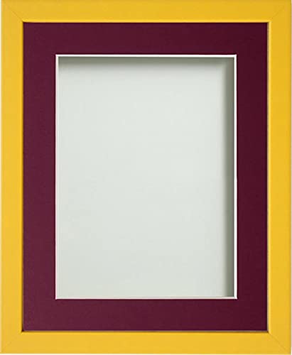 Frame Company Jellybean Range Mustard Yellow Wooden 7x5 inch Picture Photo Frame with Plum Mount for Image 6x4 inch * Choice of Colours & Sizes* Fitted with Perspex — image 1