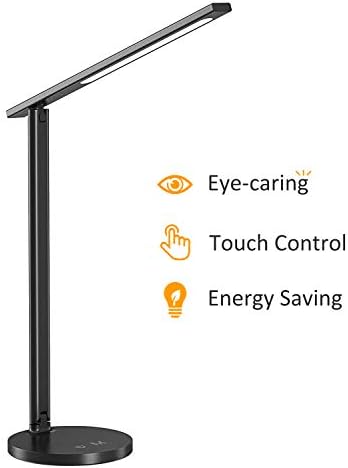 Desk Lamp, STOON Aluminum Alloy Eye-Caring LED Reading Lamp with 3 Color Modes & 3 Brightness for Kids Adult, Portable Folding Dimmable Office Table Reading Lamp, Touch Control, 5V/7W, Black