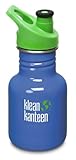 Klean Kanteen 12 oz Stainless Steel Water Bottle (Sports Cap 3.0 in Bright Green) - Lagoon Blue