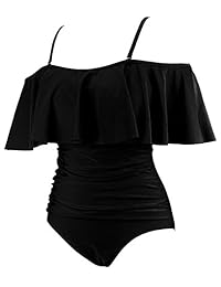 Cocoship Traje de baño de una pieza, para dama, estilo retro; con capas de volantes, un hombro expuesto; traje de baño tipo Pin Up con volantes