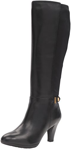 Anne Klein Women's Delray Leather Riding Boot, Black, 6 M US