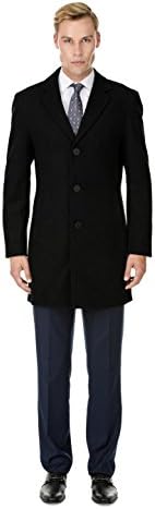 MDRN UOMO Men's Single Breasted Wool Blend Coat, Black, XXX-Large