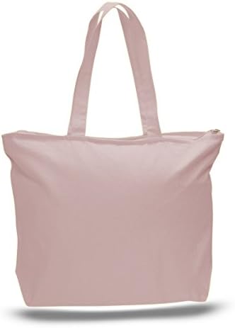 Zip Top Heavy Canvas Tote Bag with Bottom Gusset, Light Pink, Set of 1