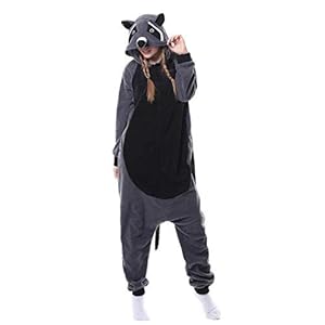Dames Onesies Pyjama’S,Dames Dier Nachtkleding Wasbeer Onesies Pyjama Grijs Flanel Homewear Anime Cosplay Kostuum Voor…