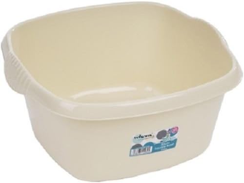 32cm Plastic Square Washing Up Bowl Sink Tidy Basin Mixing Kitchen Caddy Dessert Serving Bowls (Calico/Cream)