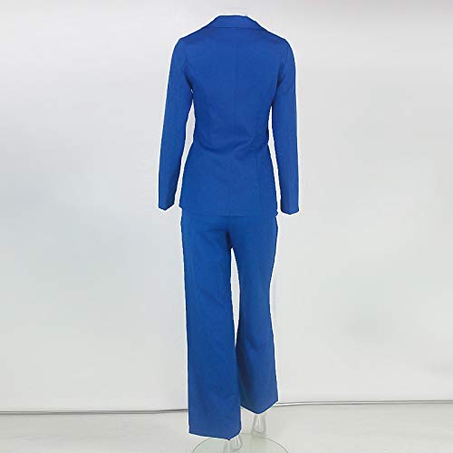 Ohvera Women's Solid Long Sleeve Front Bow Tie Two Piece Blazer Wide Leg Pants Suit Jumpsuit with Collar Blue Medium - Thumbnail 3