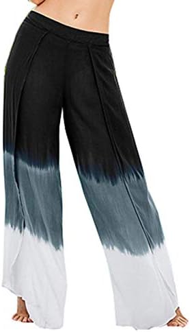 Womens Casual Loose Gradient Dye Wrap High Waist Boho Long Loose Wide Leg Flowy Pants Trousers