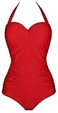 Angerella Retro Vintage Women One Piece Pin Up Bating Suits,Red,US 10-12=Tag Size 2XL