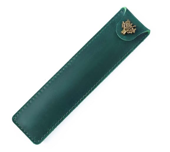 PengLAI Leather Pencil Case,Fountain Pen Case Art Pencil Case Holder Handmade Protective Pencil Case with Snap Button（Green）