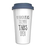 Ceramic Travel Coffee Mug with Lid (12 oz) - My Brain Has Too Many Tabs Open - Funny Mug - Gift for Office, Co-Worker, Boss, Friends or Family - Double Wall Ceramic - BPA-Free Lid - Dishwasher Safe
