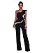 Women Sexy One Shoulder Ruffle Sleeve Wide Leg Long Pants Jumpsuits Rompers Black, X-large
