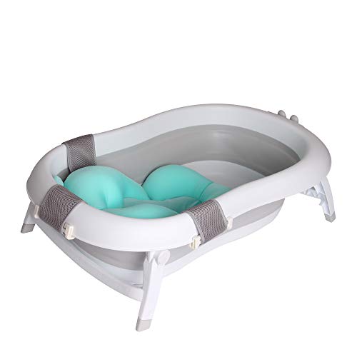 Baby Brielle 3-in-1 Portable Collapsible Infant to Toddler Space Saver Foldable Bath tub - Anti Slip Skid Proof - with Cushion Insert & Water Rinser for Bathing Newborns