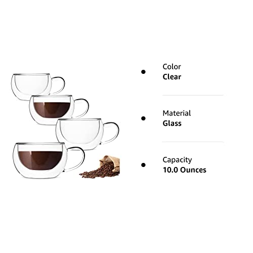 DeeCoo Double Wall Cappuccino Mugs 10oz, Clear Coffee Mug Set of 4