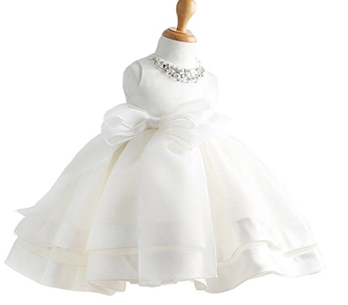 Snowskite Baby Girl Dress Christening Baptism Gowns Sequined Formal Dress White 6-12 months