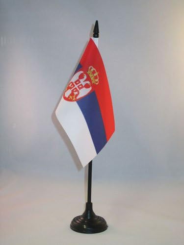 AZ FLAG, Serbia Table Flag 4'' x 6'', Serbian Office Mini Banner 100% Polyester 15 x 10 cm
