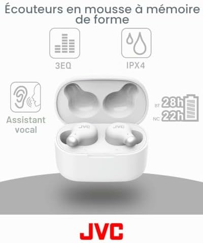 HA-Z250T-W True Wireless Headphones avec réduction de Bruit, Confortables et Design avec Embouts en Mousse à mémoire de Forme, 3 Modes sonores, Bluetooth 5.3, Autonomie de Batterie 28H (Blanc)