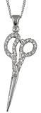 Barber Hair Dresser Scissors Shears Silver Tone Charm Necklace - CRYSTALS ON BOTH SIDES - Fashion Jewelry