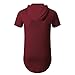 OLRIK Men's Hipster Hip Hop Longline T-shirt With Zipper Trim Wine Red L
