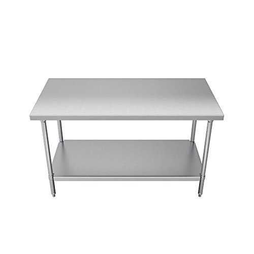 Elkay Foodservice Chef's Choice Work Table, 24"X108" OA, 36" Working Height, Flat Top, Stainless Undershelf, Turned Down Table Edge, Stainless Legs With Adjustable 1" Feet, 16 Gauge 300 Series Stainless Steel, NSF Certified