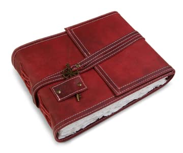 Wanderings Red Leather Watercolor Journal - 10x8 / 25.4 x 20.3 cm - 350 GSM - Genuine Leather Album with Handmade Deckle Edge Paper for Scrapbooks Watercolor Albums Sketching