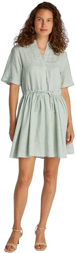 Tommy Hilfiger Damen Kleid Linen Short mit TaillengĂĽrtel, Mehrfarbig (Foggy Pink STP), 40