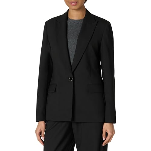 Amazon Essentials Damen Einreihiger Gewebter Blazer, Normale Passform, Schwarz, 34