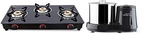 Butterfly Smart Glass 3 Burner Gas Stove & Butterfly Rhino Plus Wet Grinder, 2L (Grey) , 150W