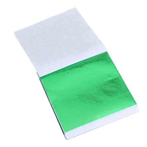 SEWOART 50pcs Imitation Sheets Shiny Foil Paper for Art Gilding Craft Decoration Suitable for Nails Clay Paintings Statues Furniture Green