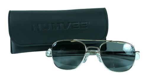 HUMVEE HMV-57B-MATTPolarized Bayonette Style Military Sunglasses with Gray Lens and Matte Silver Frame, 57mm