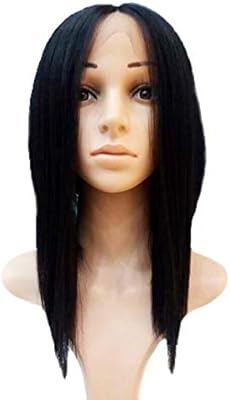 Women Straight Hair Front Lace Wig Deep Invisible Part Wig Dark