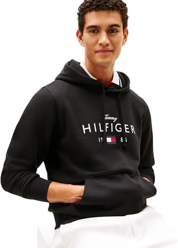 Sweat à Capuche MW0MW41427 de Marque Love Big Hilfiger pour Homme, Noir, XL, Noir (Noir), XL