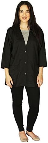 Danari Wear Women's Stylist Warm Up Jacket, Salon Hair Stylist Shirt, 3/4 Length Sleeves Deep Pockets, Snap Front Closure, Water Resistant Hair Repellent Nylon, Made In USA, 1 Pack, Small, Black