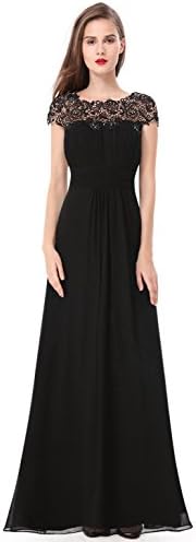 Ever-PrettyWomen's Cap Sleeve Ruched Lace Round Neck Chiffon Formal Evening Gowns 09993-US