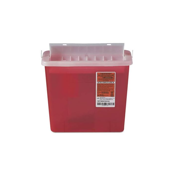 Medline MDS705153H Biohazard Patient Room Sharps Containers, 1.250 gal, Red