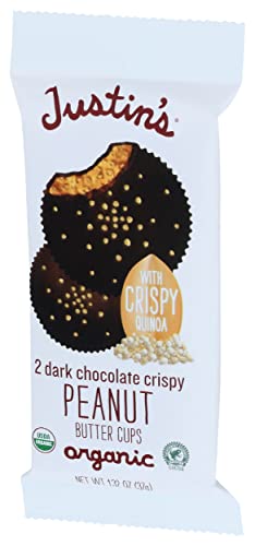 JUSTINS ORGANIC DARK CHOCOLATE CRISPY PEANUT BUTTER CUPS, 1.32 OZ