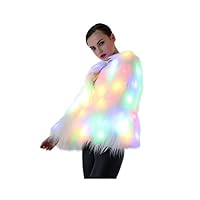 Everydlife Women Faux Fur Outwear Burning Glow Fluffy Sparking Rainbow LED Costume