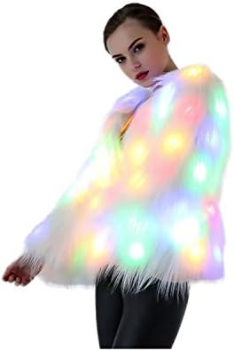 Everydlife Women Faux Fur Outwear Burning Glow Fluffy Sparking Rainbow LED Costume