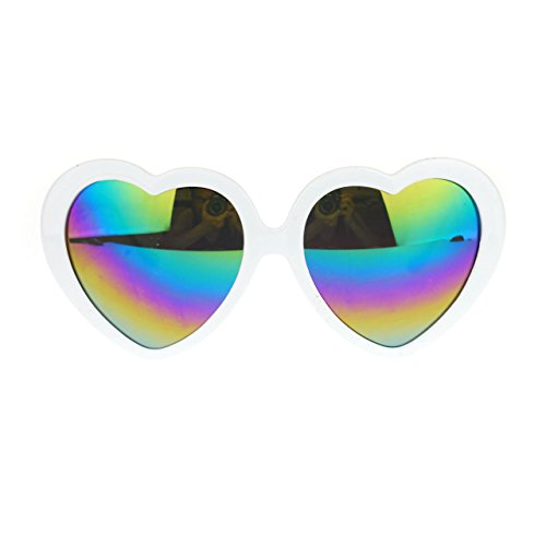 Diva Womens Mirrored Color Mirror Lens Plastic Heart Shape Sunglasses (White)