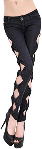 Allonly Women's Fashin Side Bow Cutout Ripped Skinny Jeans Denim Pencil Pants