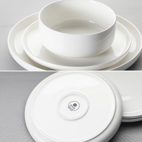 MALACASA Plates and Bowls Sets, 18 Pieces Porcelain Dinnerware Sets Dishware Sets Chip Resistant Ceramic Dish Set Dining Dinner Ware Service for 6, White, Series LUNA
