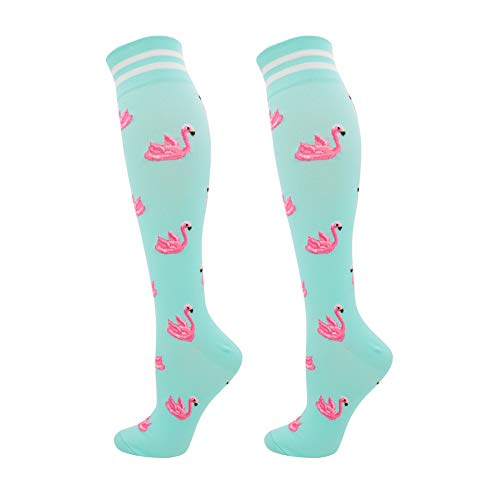 Compression socks women (Best Support,15-25mmhg,Knee High,Colorful,Cute,Funny,Novelty,Graduated,Sports Stocking) (1pair-flamingo, Large/X Large)