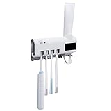 LANGMAN Toothbrush Sterilizer, UV Toothbrush Sterilizer Holder,Rechargeable Solar Power Wall Mounted Toothbrush Organizer with Automatic Toothpaste Dispenser (White)