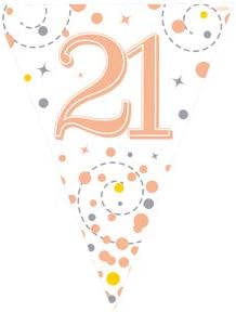 FANCYDRESSCOZ 9ft Bunting Banner Pennant Flag Sparkling Fizz 21st Birthday White and Rose Gold Holographic
