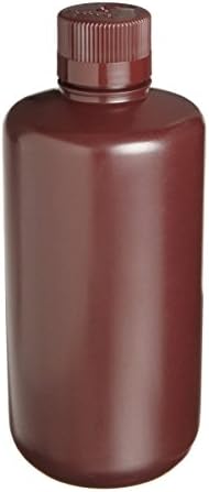 Nunc 312004-0032 Nalgene HDPE Boston Round Narrow-Mouth Translucent Amber Bottle with Closure, 1000 ml Capacity, 38 mm to 430 mm Closure Size (Pack of 50)
