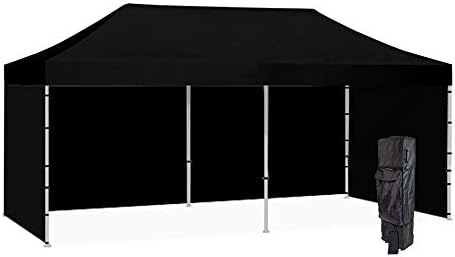 Vispronet 10x20 Black Canopy Tent Kit – Resists up to 25mph Wind Gusts – Includes Commercial Grade Steel 10x20 Frame, Water-Resistant Top, Backwall and 2 Sidewalls, Roller Bag, and Stake Kit