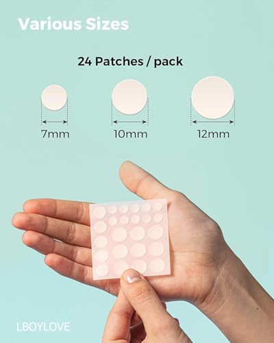 Lboylove® 96 Pcs Pimple Patches, Hydrocolloid Acne Absorbing Invisible Zits Spot Patches For Skin Care, Vegan & Cruelty Free, 3 Sizes (4 Packs)