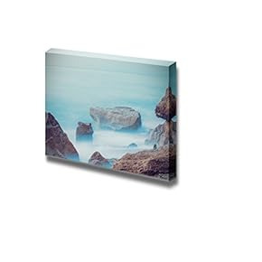 Canvas Prints Wall Art - Sea Coast with Rocks Long Exposure. Retro Style | Modern Wall Decor/Home Decoration Stretched Gallery Canvas Wrap Giclee Print. Ready to Hang - 12" x 18"