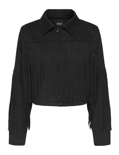 ONLY Onldiane Life Faux Suede Fringes OTW para mujer, Negro, x_s